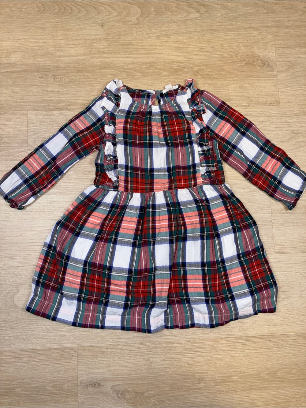Crewcuts Girls Plaid Ruffle Dress - Red, White & Green